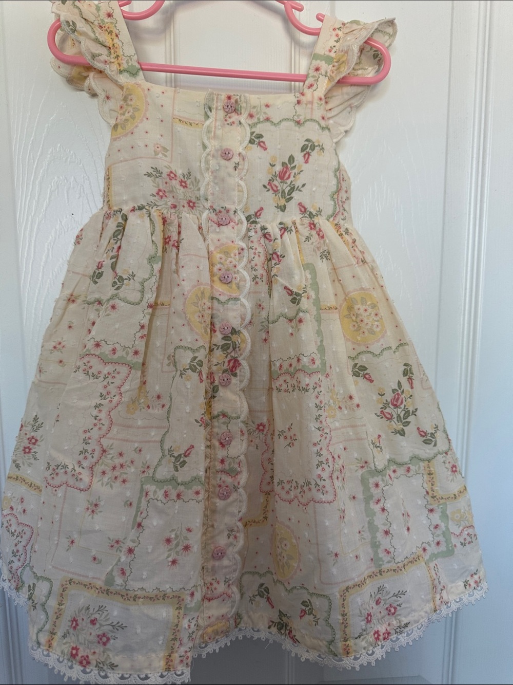 Girls Cream Floral Patchwork Dress 3T